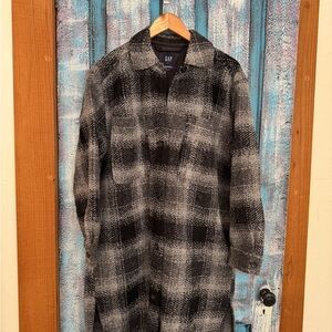 GAP Women’s Black & Gray Plaid Long Pea Coat
